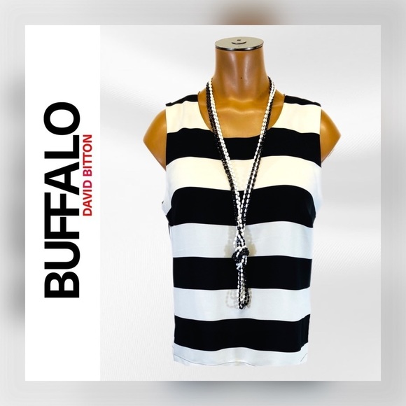 👚 BUFFALO || “Jewel” Sleeveless Striped Back Button Shirt- - Picture 1 of 6